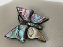 Vintage Abalone Butterfly 925 Sterling Silver Brooch From Mexico