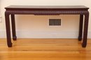 Dark Burgundy Lacquered Linen Covered Console Table By Baker