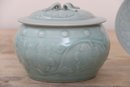Celadon Stoneware Covered Jar And & Dish