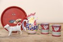 Rooster Tea Set With Under Platter And Creamer