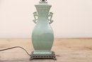 Dragon Handle Celadon Table Lamp With Brass Claw Feet