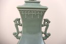 Dragon Handle Celadon Table Lamp With Brass Claw Feet