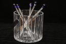 Crystal Ice Bucket With. Blue Glass Stirrers