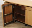 Mid Century Maple Credenza And Bar - Felt Lined Shelves, Swing Doors, Glass Holders