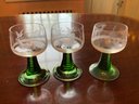 Mid Century Green Stem Etched Glasses