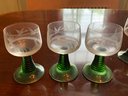 Mid Century Green Stem Etched Glasses