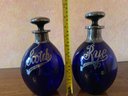 Cobalt Blue Glass Scotch And Rye Whiskey Decanters