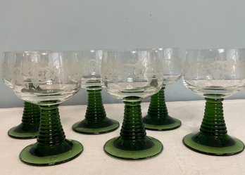 Six Vintage Roemer Emerald Green Beehive Glasses