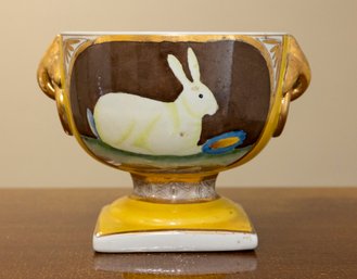 Hand Painted Rabbit Motif Pedestal Bowl