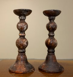 Pair Of Distressed Candlestick Holders