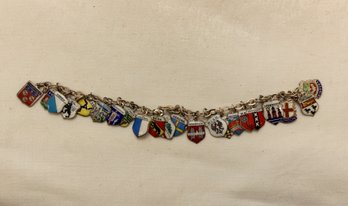 Vintage REU 800 Silver & 925 Sterling Enamel City Shields 20 Charm Bracelet