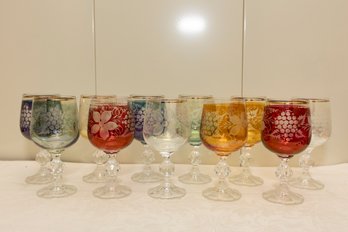 Set Of 10 Colored Wine Glasses