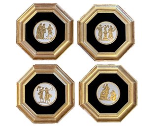 Antique Gold And Black Velvet Set Neoclassical Porcelain Framed Cameos