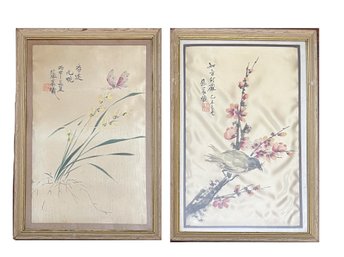 Asian Flowers And Birds Watercolor Art