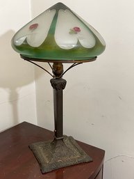Art Deco Stained Glass And Brass Table Lamp