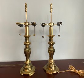 Pair Of Brass Double Socket Table Lamps
