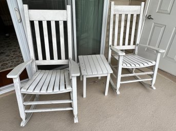 Pair Of Patio Rocking Chairs And Side Table