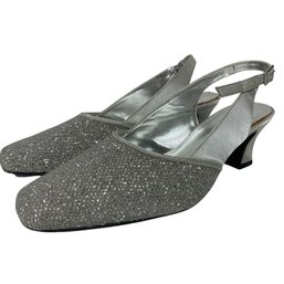 Lava Genesis Silver Sparkle Evening Dress Sling-back Shoes Size 9D