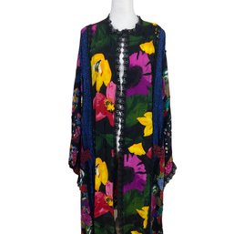 Koos Couture Van Den Akker New York Floral With Black Lace Silk Kimono