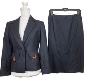 Les Copains Black Virgin Wool Jacket & Skirt Suit Size 42