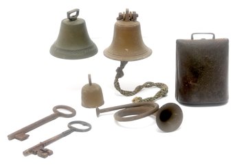 Collection Of Antique Home Decor. Bells, Bugle & Keys