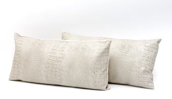 Pair Of Platinum Crocodile Throw Pillows