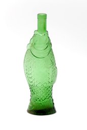Green Glass Fish Shaped Beverage Bottle