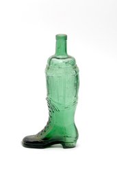 Green Glass Boot Shaped Beverage Bottle