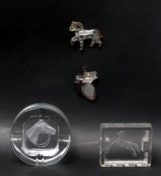 Glass Horse Ashtrays And Acrylic Pins