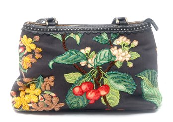 Isabella Fiore Beaded Floral Design Canvas Handbag