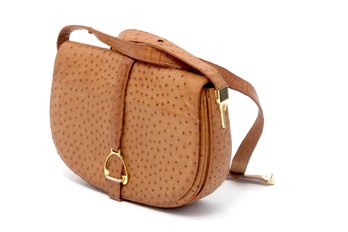 Light Brown Ostrich Crossbody Purse Made In Italy