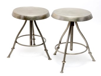 Pair Of Adjustable Metal Industrial Studio Stools