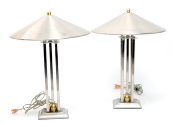 Pair Of Brushed Chrome Table Lamps