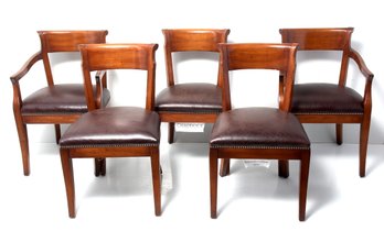 5 Kravet Furniture Chaddock Leather & Wood Chairs.