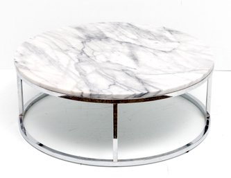 CB2 Round Coffee Table Chrome & Marble