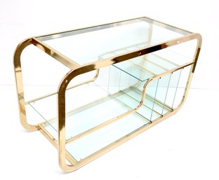 Mid Century Modern Milo Baughman Style Brass & Glass Table