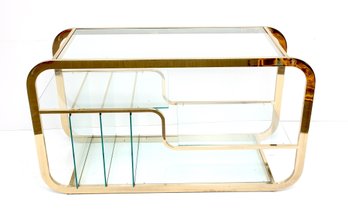 Mid Century Modern Milo Baughman Style Brass & Glass Table