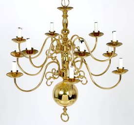Williamsburg Style Twelve-Light Brass Chandelier
