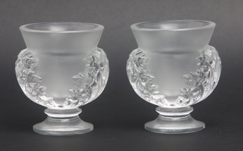 Lalique Crystal Saint Cloud Acanthus Leaf Vases- A Pair