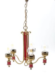 Brass And Red 4 Light Hanging Chandelier