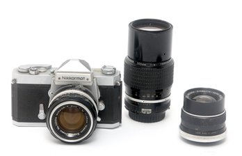 Nikkormat FTN Film Camera With 3 Lenses