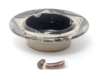 Mid Century Modern Wabi Sabi Tenmoku Glaze Japanese Studio Pottery Ashtray