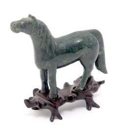 Chinese Jade Horse Statuette On Base