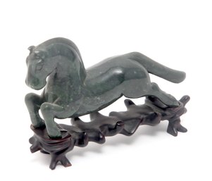 Chinese Jade Horse Statuette On Base