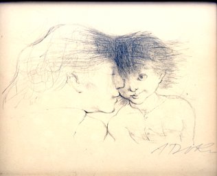 Mother And Child Pencil On Paper Sketch