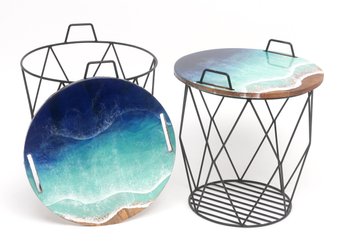 Ocean Wave Resin Top End Tables - Paid $500