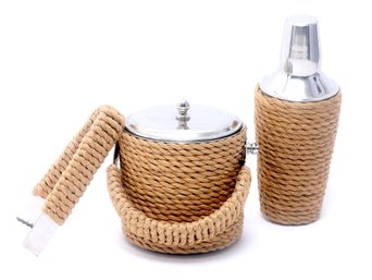 Rope Wrapped Stainless Steel Ice Bucket And Cocktail Shaker