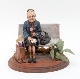 Old Lady On Park Bench Figurine