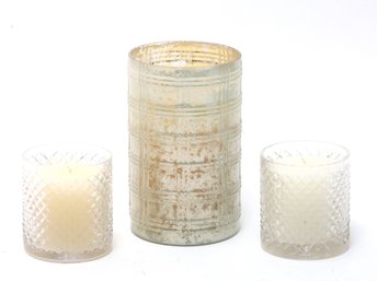 2 Crystal Votive Candle Holders And 1 Zodax Candleholder With Candles