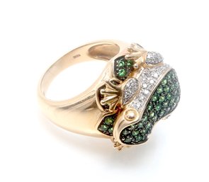 Tsavorite Frog Ring With .50 Ct. T.w. Diamonds In 14kt Yellow Gold